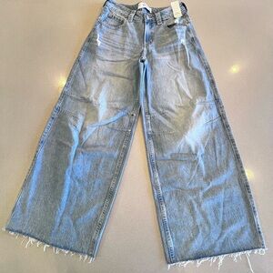 Hollister Extreme Baggy Wide Leg Light Distressing Frayed Hem Sz 2 Reg W26 NWT